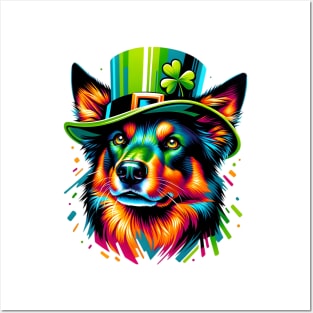 Working Kelpie in Festive Gear for St Patrick's Day Posters and Art